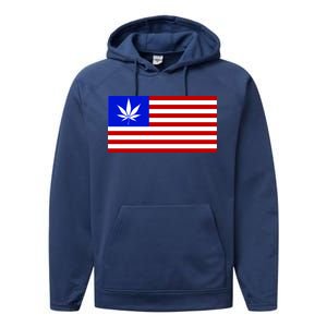 American USA Weed Flag Performance Fleece Hoodie