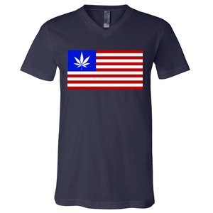 American USA Weed Flag V-Neck T-Shirt