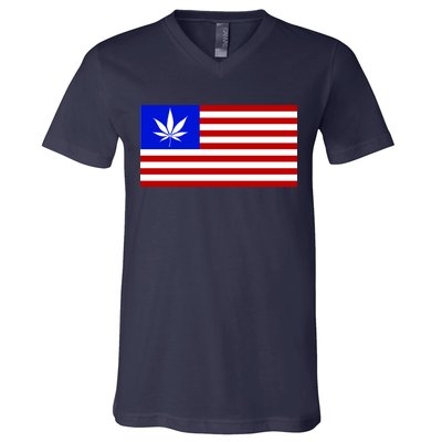 American USA Weed Flag V-Neck T-Shirt