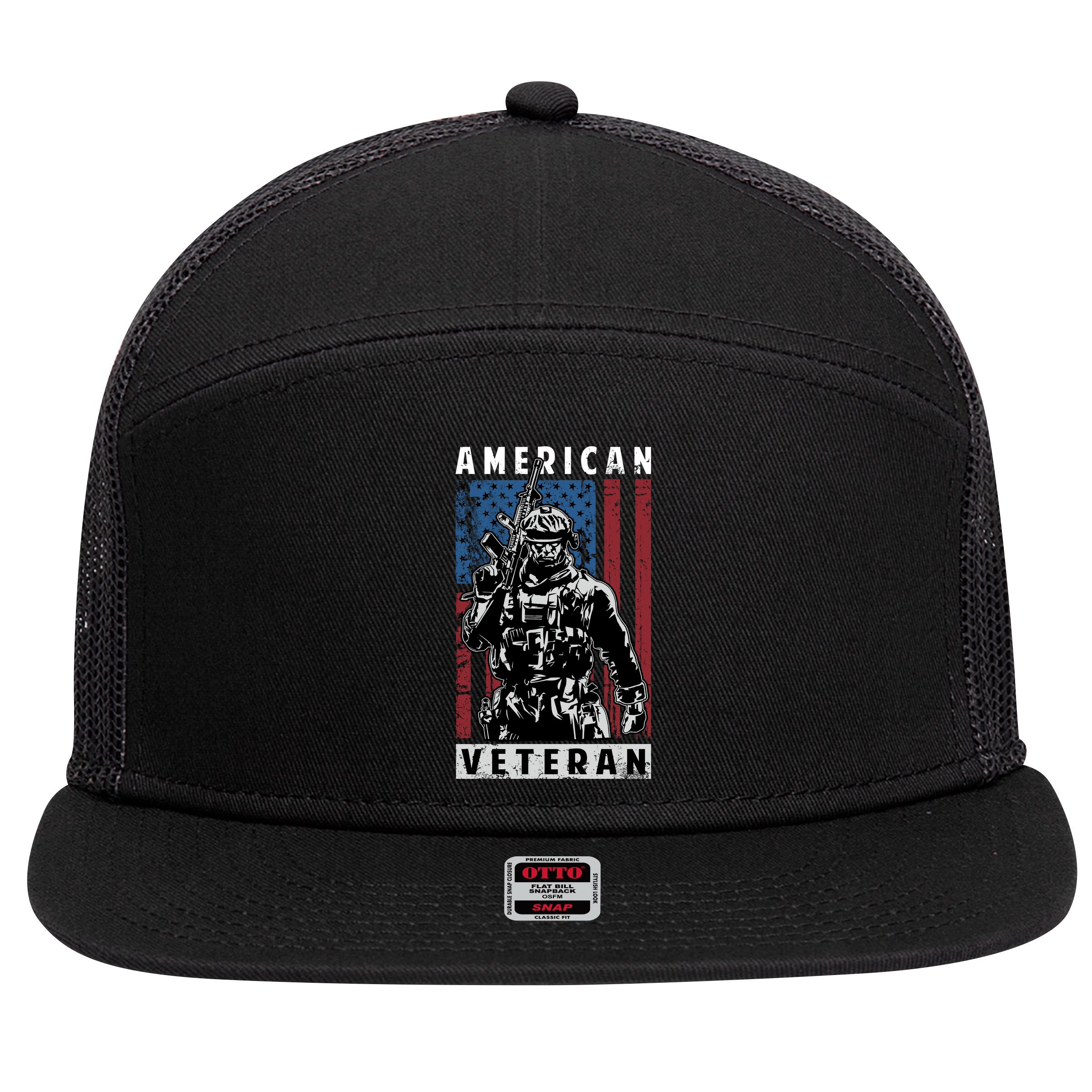 American Veteran 7 Panel Mesh Trucker Snapback Hat