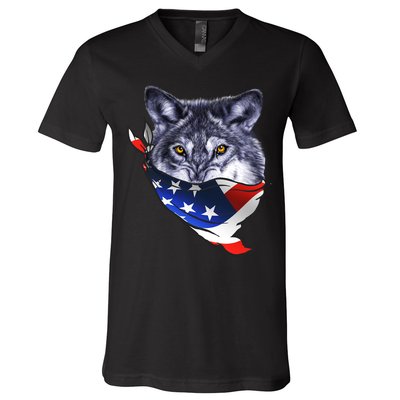 American Wolf USA Bandanna V-Neck T-Shirt