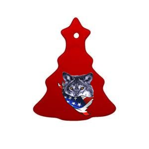 American Wolf USA Bandanna Ceramic Tree Ornament