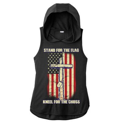 Americans Stand For The Flag Kneel For The Cross Ladies PosiCharge Tri-Blend Wicking Draft Hoodie Tank