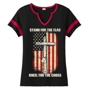 Americans Stand For The Flag Kneel For The Cross Ladies Halftime Notch Neck Tee