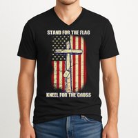 Americans Stand For The Flag Kneel For The Cross V-Neck T-Shirt
