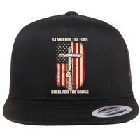 Americans Stand For The Flag Kneel For The Cross Flat Bill Trucker Hat