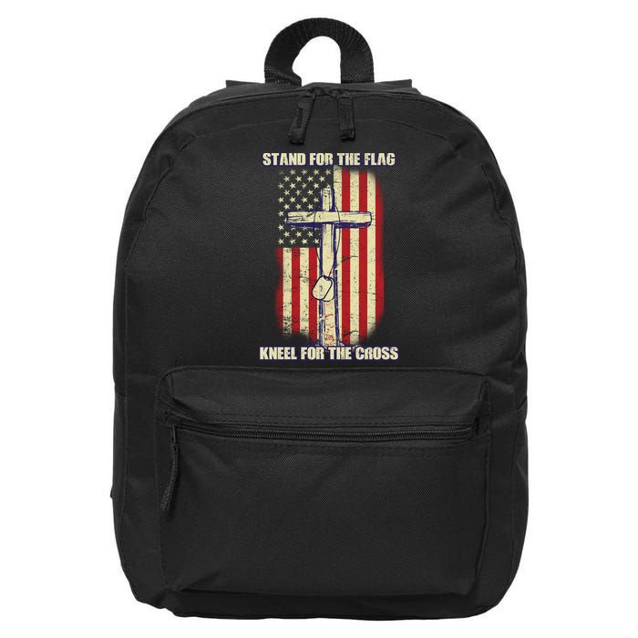Americans Stand For The Flag Kneel For The Cross 16 in Basic Backpack