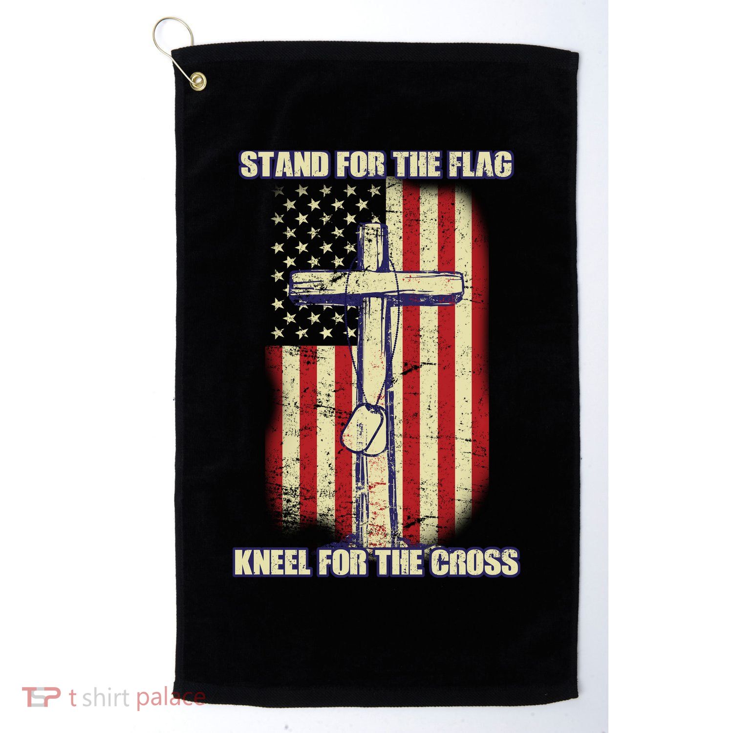 Americans Stand For The Flag Kneel For The Cross Golf Towel