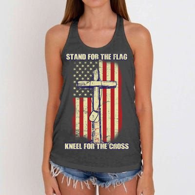 Americans Stand For The Flag Kneel For The Cross Women's Knotted Racerback Tank