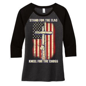 Americans Stand For The Flag Kneel For The Cross Women's Tri-Blend 3/4-Sleeve Raglan Shirt