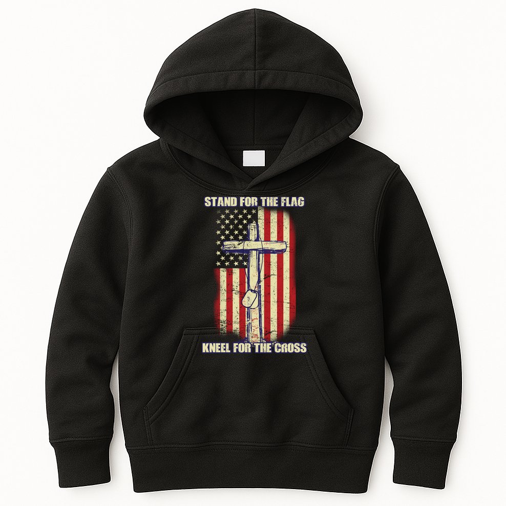 Americans Stand For The Flag Kneel For The Cross Kids Hoodie