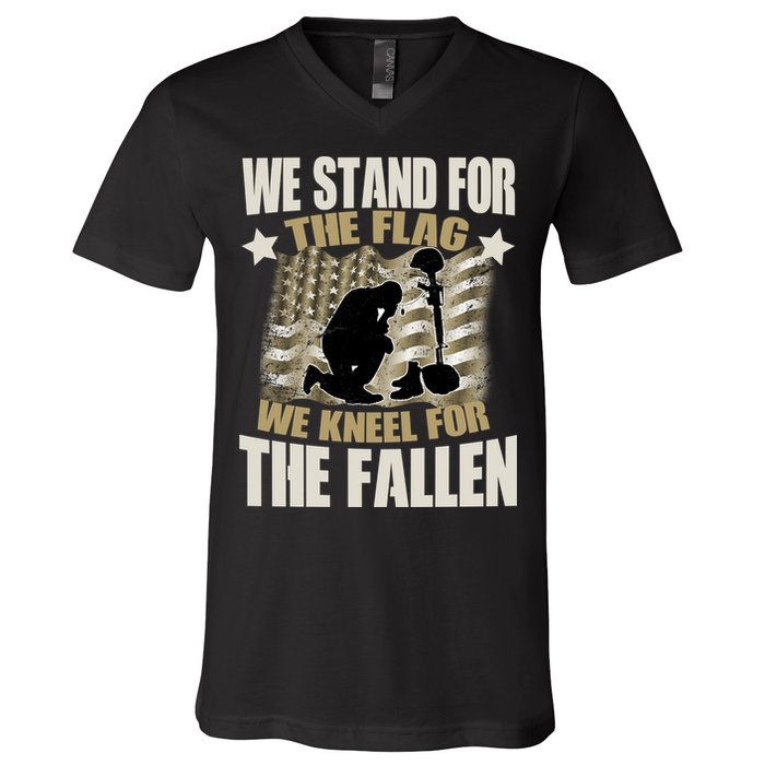 Americans We Stand For The Flag Kneel For The Fallen V-Neck T-Shirt