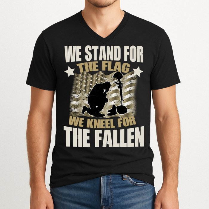 Americans We Stand For The Flag Kneel For The Fallen V-Neck T-Shirt