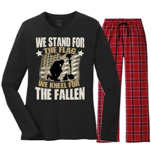 Americans We Stand For The Flag Kneel For The Fallen Women's Long Sleeve Flannel Pajama Set 