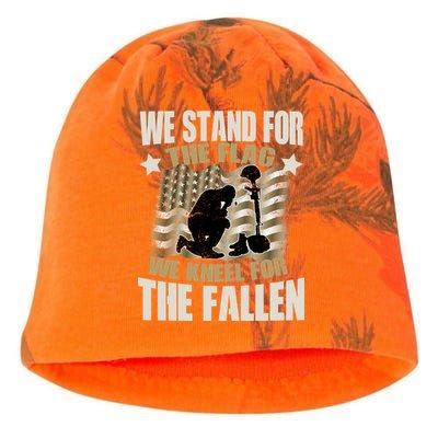 Americans We Stand For The Flag Kneel For The Fallen Kati - Camo Knit Beanie