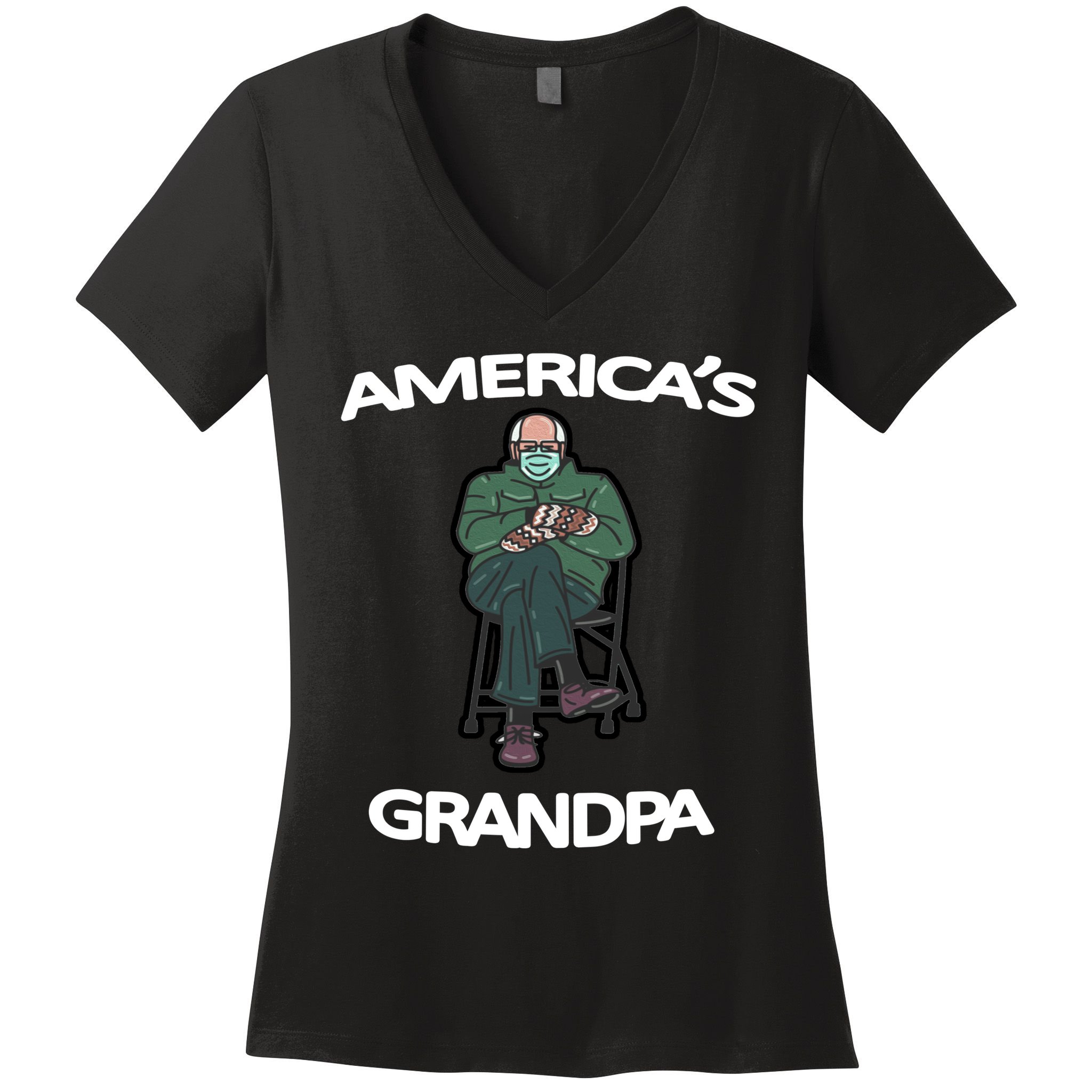 America's Grandpa Bernie Sanders Mitten Meme Women's V-Neck T-Shirt