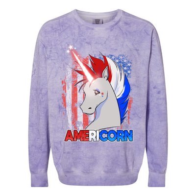 Americorn Unicorn Flag Colorblast Crewneck Sweatshirt