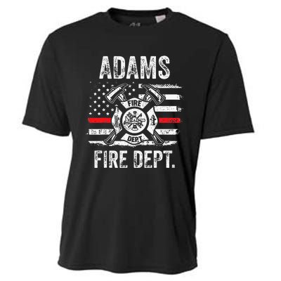 Adams Massachusetts Fire Department Thin Red Line Fireman Cooling Performance Crew T-Shirt