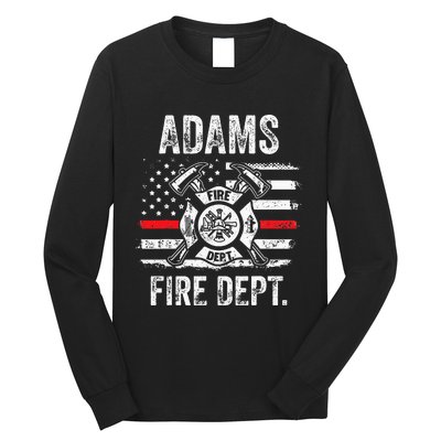 Adams Massachusetts Fire Department Thin Red Line Fireman Long Sleeve Shirt