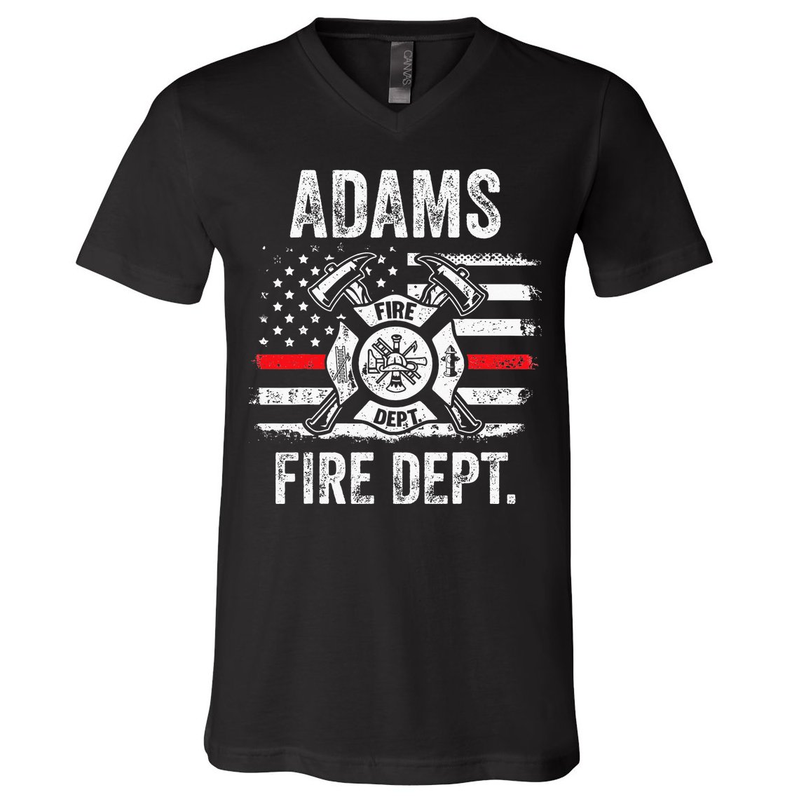 Adams Massachusetts Fire Department Thin Red Line Fireman V-Neck T-Shirt