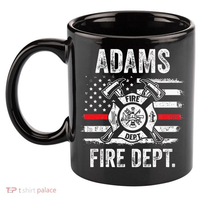 Adams Massachusetts Fire Department Thin Red Line Fireman 11oz C Handle Ceramic Mug