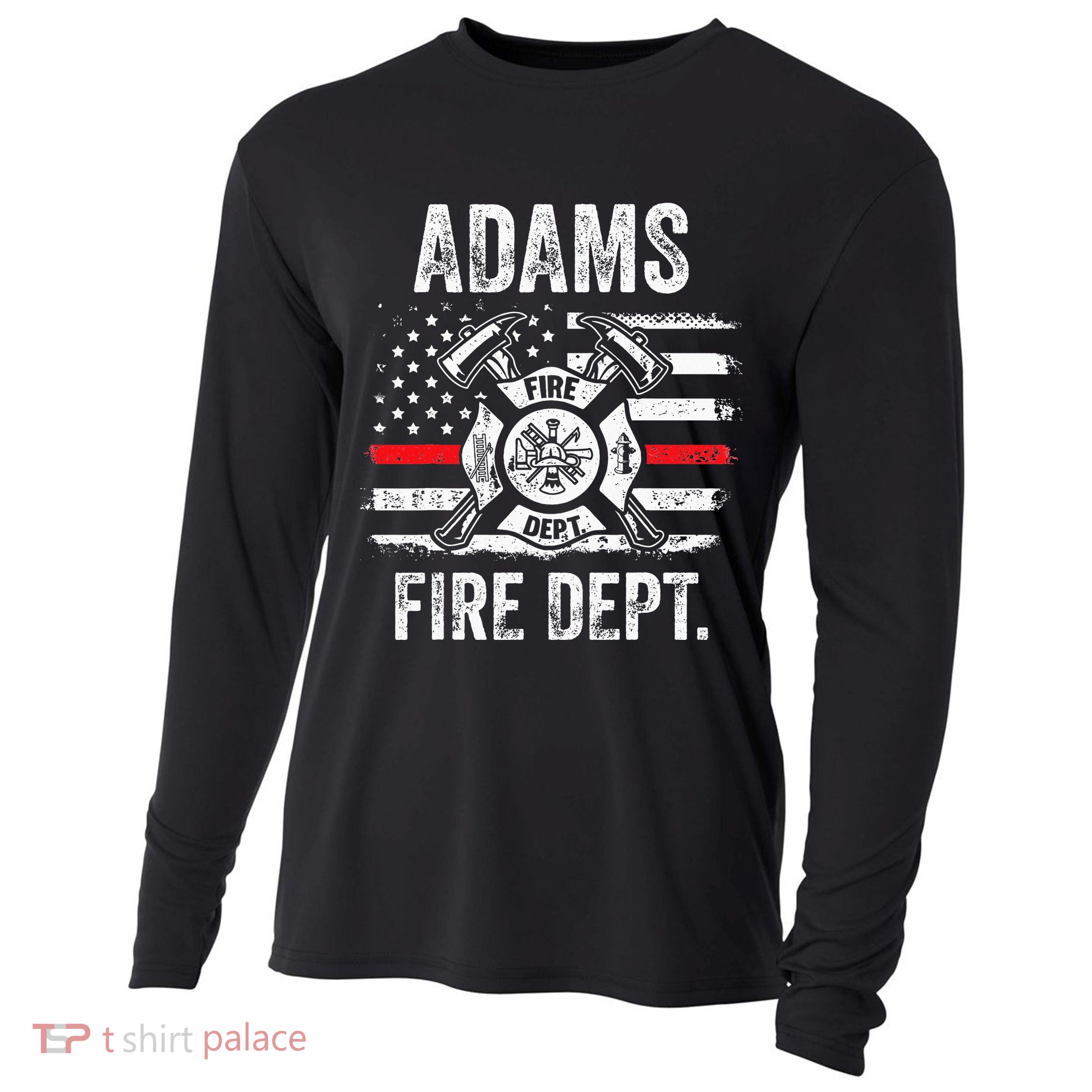 Adams Massachusetts Fire Department Thin Red Line Fireman Cooling Performance Long Sleeve Crew