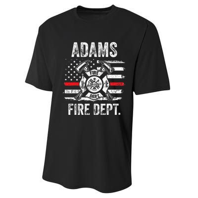 Adams Massachusetts Fire Department Thin Red Line Fireman Performance Sprint T-Shirt