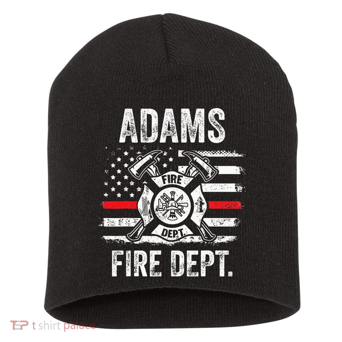 Adams Massachusetts Fire Department Thin Red Line Fireman Short Acrylic Beanie