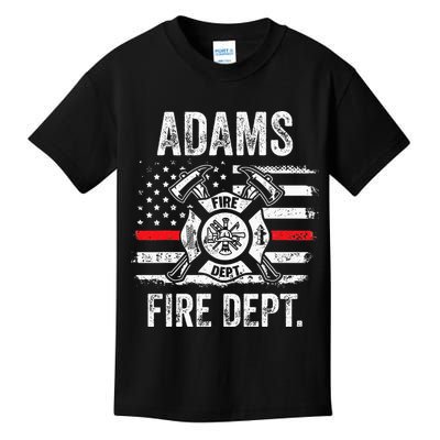 Adams Massachusetts Fire Department Thin Red Line Fireman Kids T-Shirt