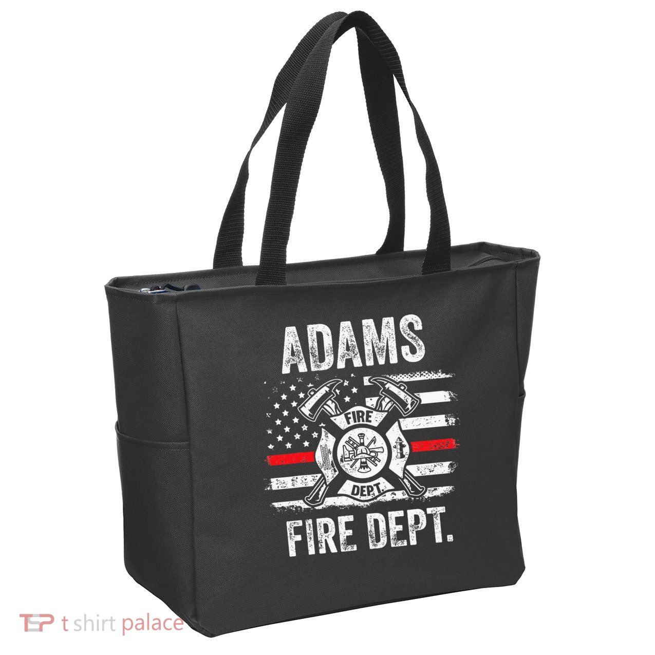Adams Massachusetts Fire Department Thin Red Line Fireman Zip Tote Bag
