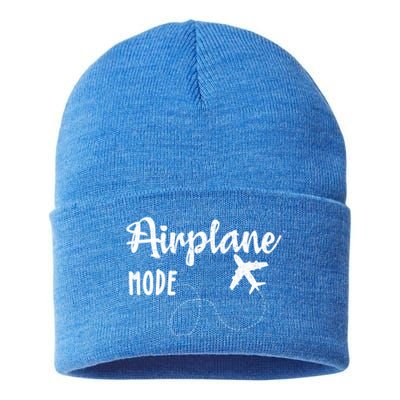 Airplane Mode Funny World Traveler Hiking Camping Holiday Meaningful Gift Sustainable Knit Beanie