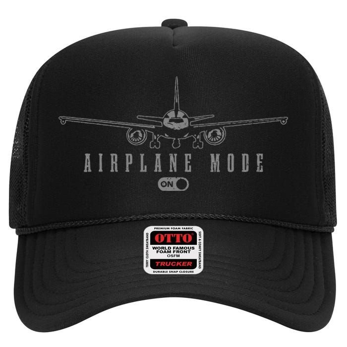 Airplane Mode Funny Pilot Aviation High Crown Mesh Back Trucker Hat