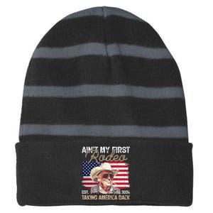 Aint My First Rodeo Taking America Back Donald Trump Usa 2024 Striped Beanie with Solid Band