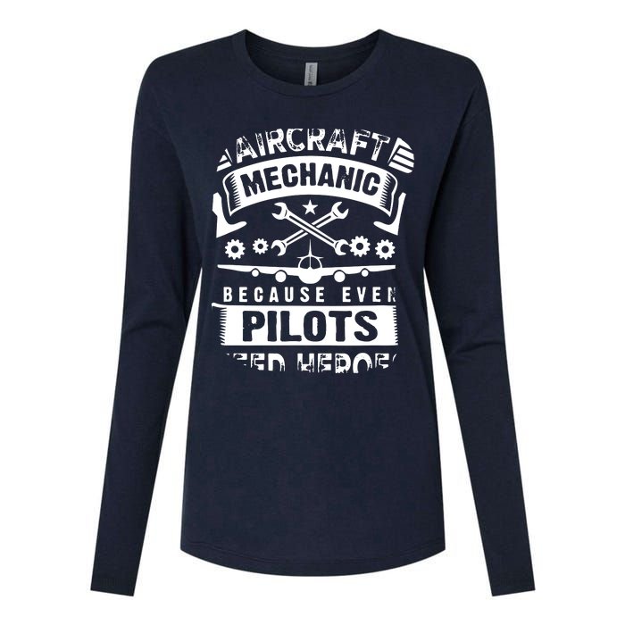 Airplane Mechanic Funny Aviation Technician Womens Cotton Relaxed Long Sleeve T-Shirt