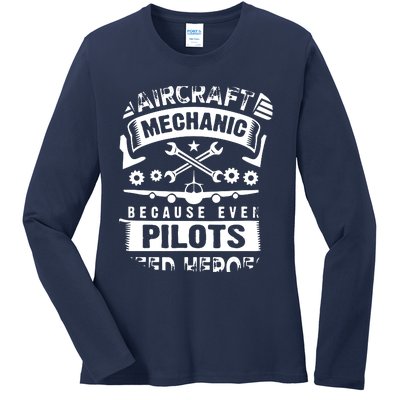 Airplane Mechanic Funny Aviation Technician Ladies Long Sleeve Shirt