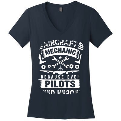 Airplane Mechanic Funny Aviation Technician Women's V-Neck T-Shirt