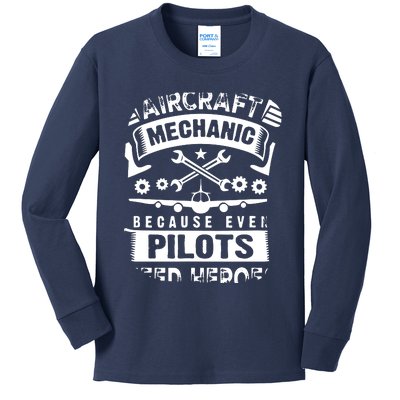 Airplane Mechanic Funny Aviation Technician Kids Long Sleeve Shirt