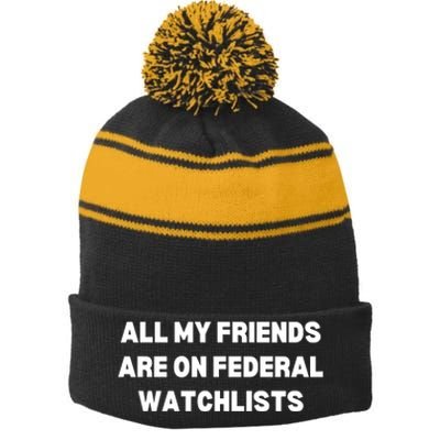 All My Friends Are On Federal Watch Lists Funny Quote Stripe Pom Pom Beanie