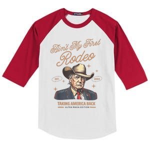 AinT My First Rodeo Donald Trump Cowboy Taking America Back Kids Colorblock Raglan Jersey