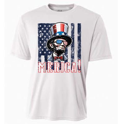 Abe Merica Flag Patriotic Abraham Lincoln 4th Of July Tank Top Cooling Performance Crew T-Shirt