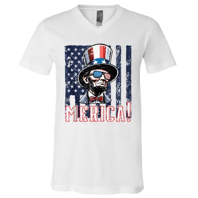 Abe Merica Flag Patriotic Abraham Lincoln 4th Of July Tank Top V-Neck T-Shirt