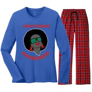 Awareness Month Funny Gift Black Heart Disease Awareness Gift Women's Long Sleeve Flannel Pajama Set 