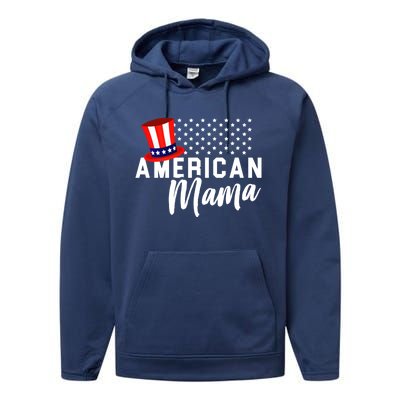 American Mama Funny Gift Mom 4th Of July Gift Performance Fleece Hoodie