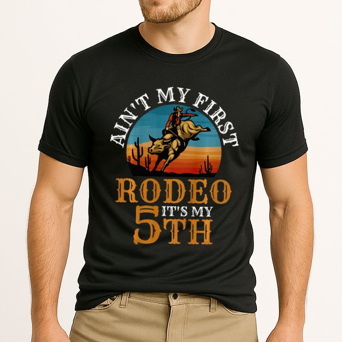 AinT My First Rodeo Bull Riding 5th Birthday Cooling Performance Crew T-Shirt