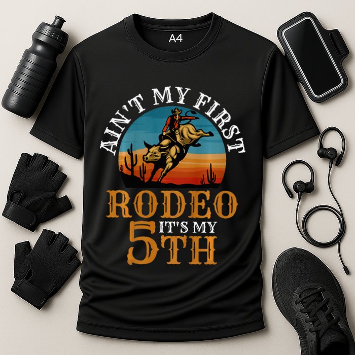 AinT My First Rodeo Bull Riding 5th Birthday Cooling Performance Crew T-Shirt