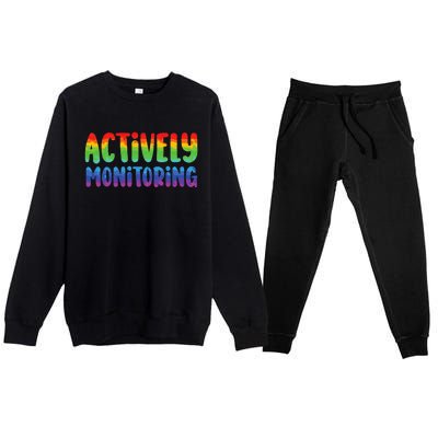 Actively Monitoring Fun Teacher Test Day Premium Crewneck Sweatsuit Set