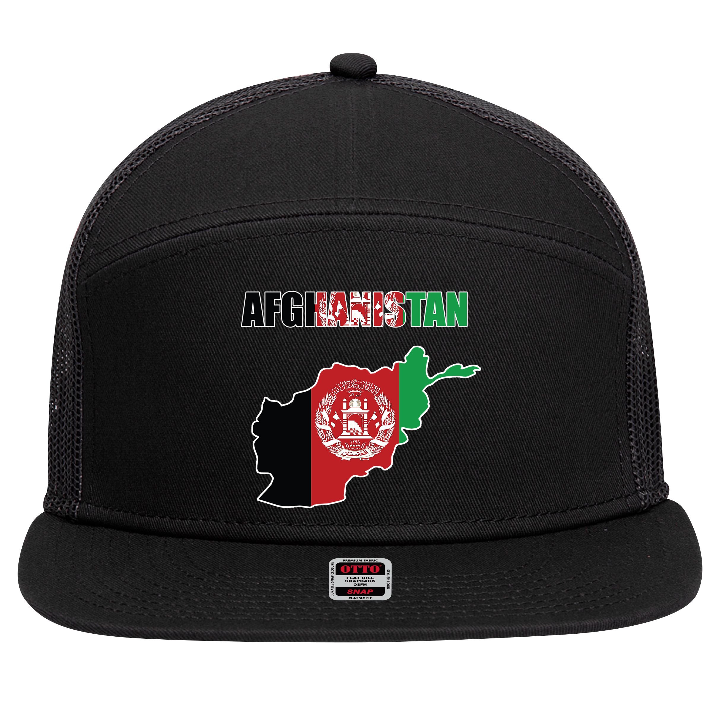Afghanistan Map Flag Emblem 7 Panel Mesh Trucker Snapback Hat