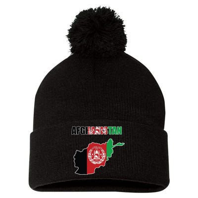 Afghanistan Map Flag Emblem Pom Pom 12in Knit Beanie