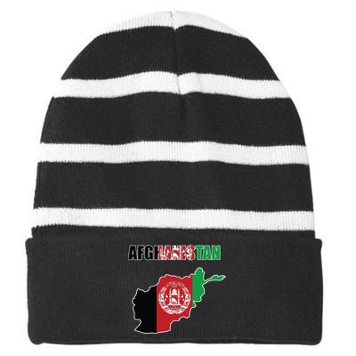 Afghanistan Map Flag Emblem Striped Beanie with Solid Band