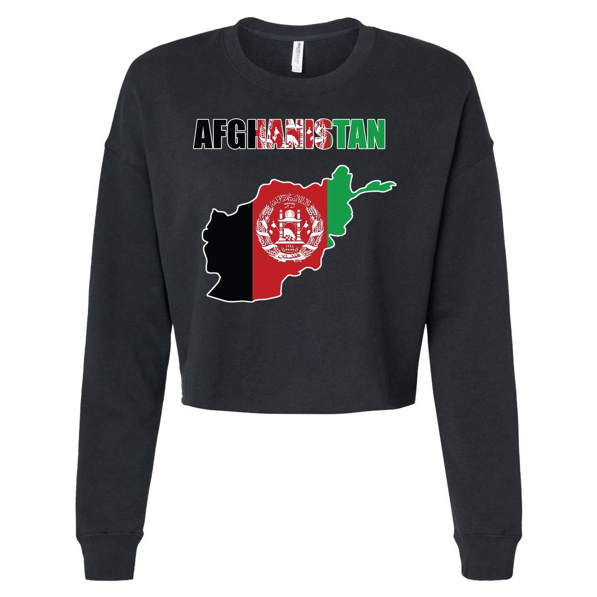 Afghanistan Map Flag Emblem Cropped Pullover Crew